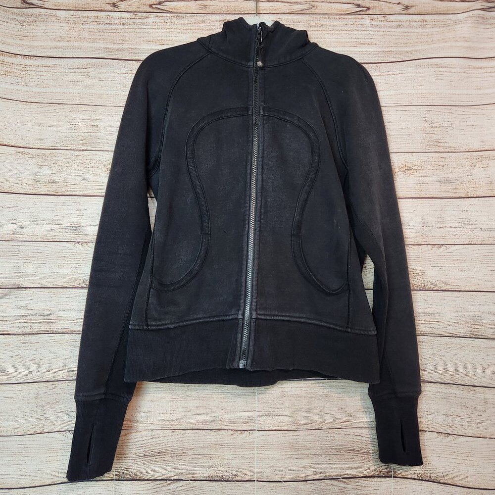 Lululemon Special Edition Scuba Hoodie Logo Size 10 Black Thumb Holes Rare Logo
